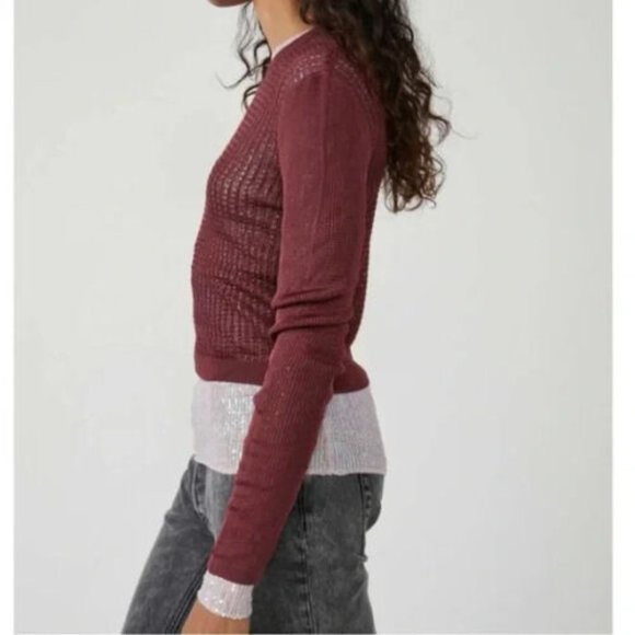 Free People Raw Garnet H2O Crew Pullover Sweater L NWT - Picture 3 of 4